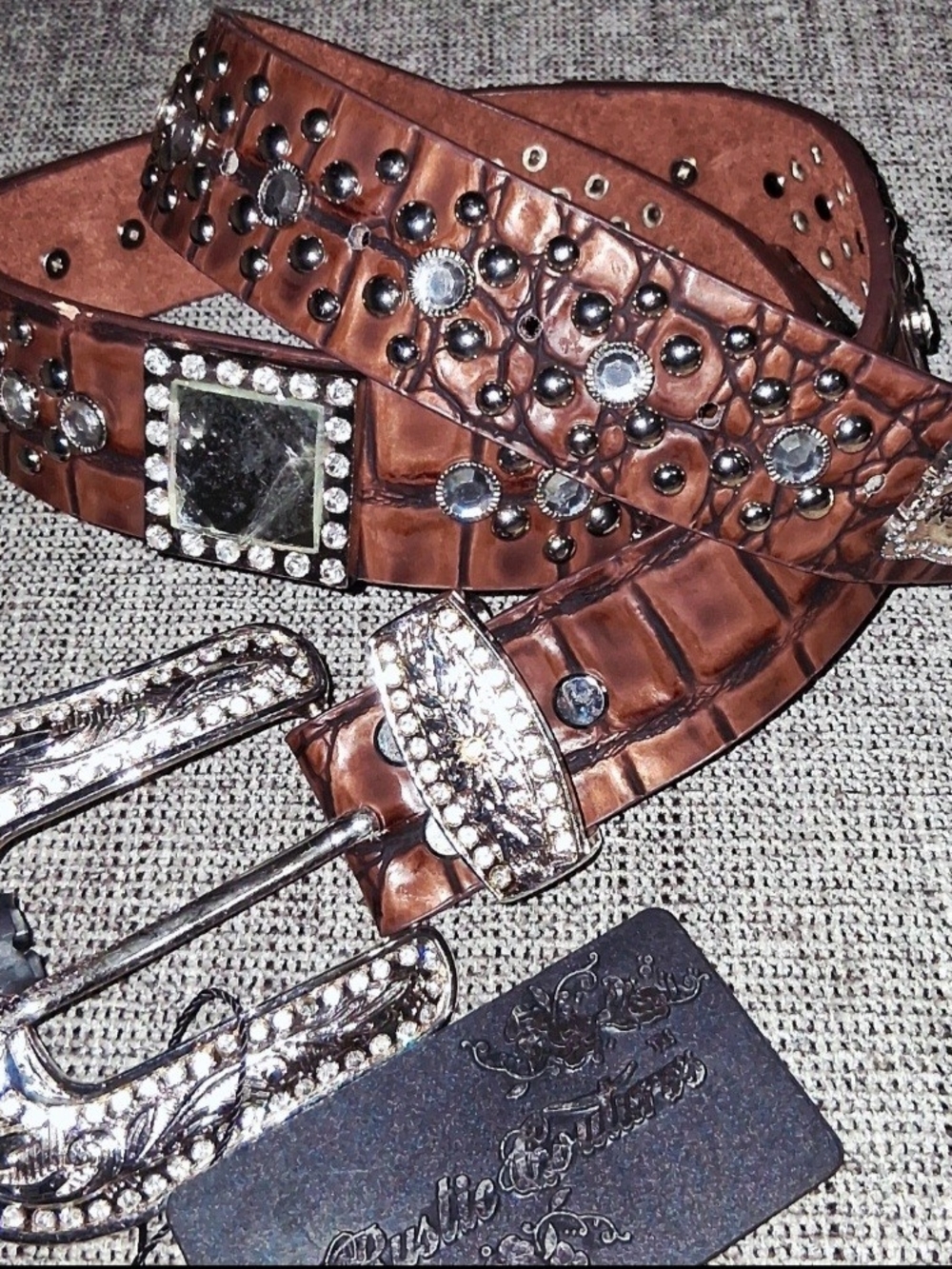 Montana West Rustic Coutures Rhinestone Croc-Embossed Western Belt Western Belt